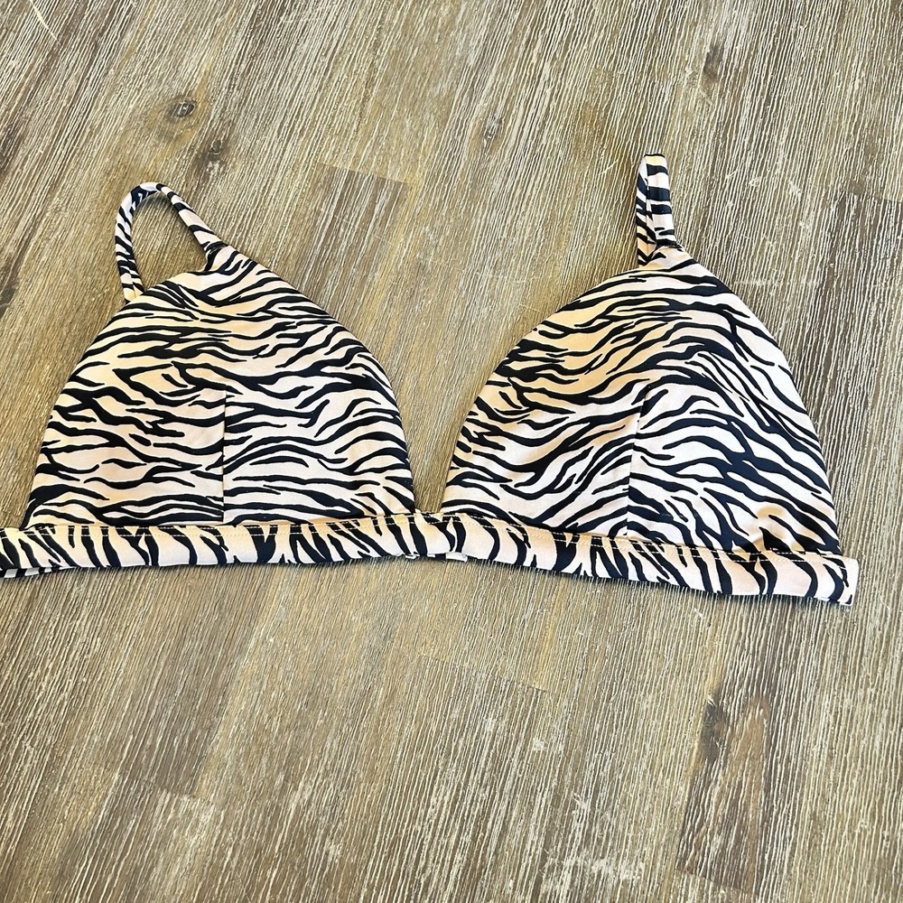 Hollister Animal Print Bikini Top Tan black stripes XL  Adjust Straps